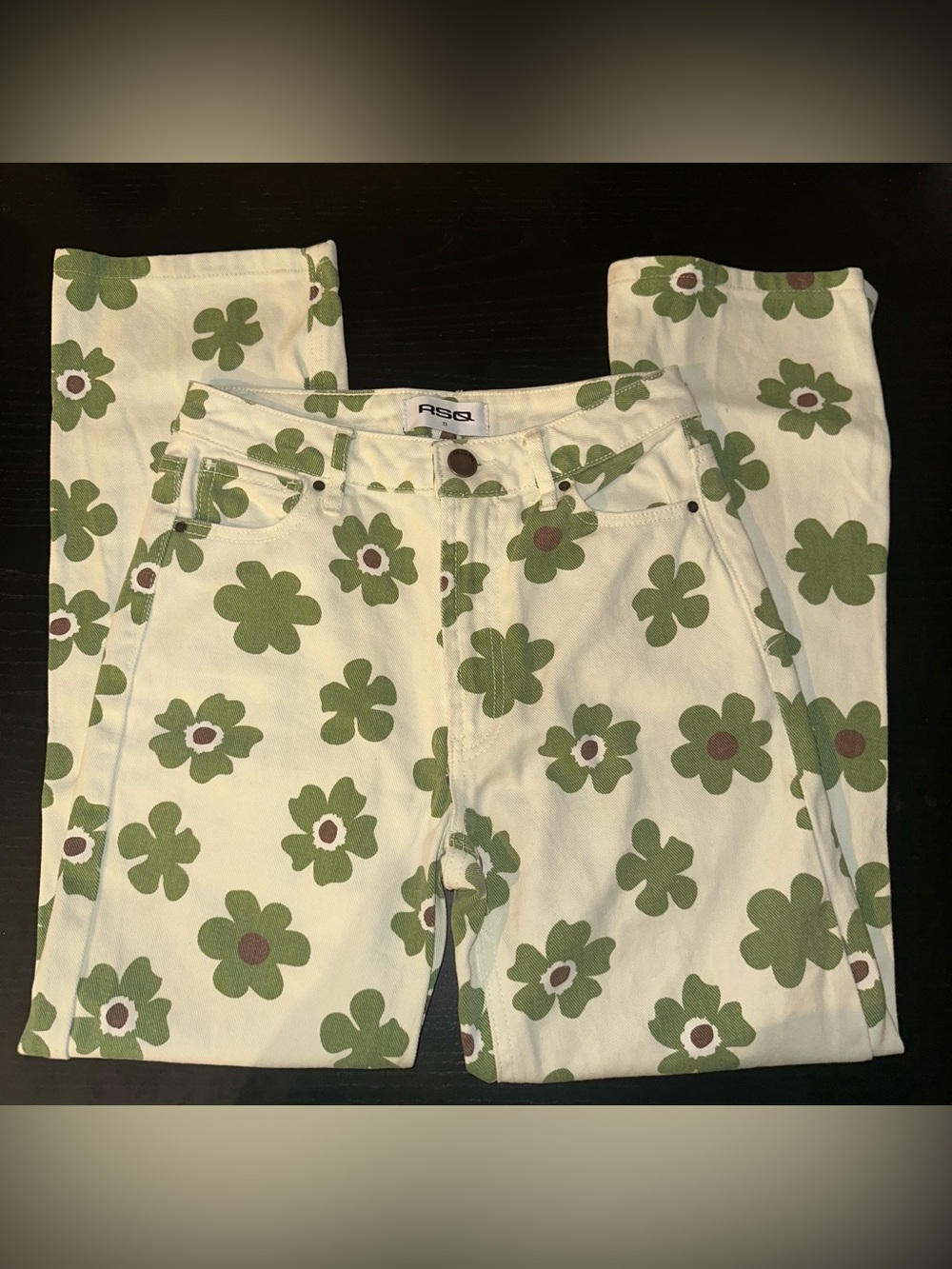 RSQ Cream Jeans with Green Floral Print